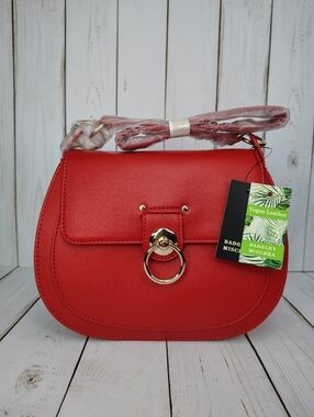 Badgley Mischka Red Vegan Leather Saddle Bag